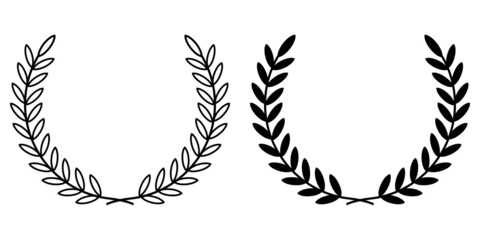 ofvs19 OutlineFilledVectorSign ofvs - laurel wreath vector icon . isolated transparent . chaplet sign . black outline and filled version . AI 10 / EPS 10 . g11294