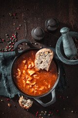 Tasty and hot tripe soup as traditional soup in Poland.