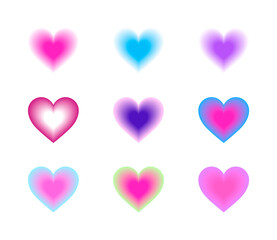 Set of colorful hearts in retro style
