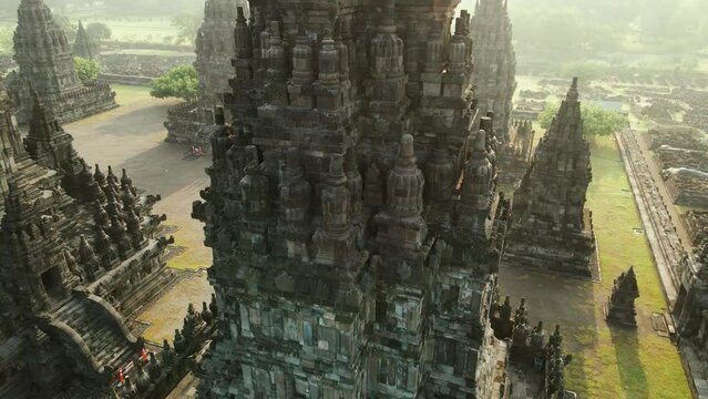 Aerial Shot of Candi Prambanan Temple, in Yogyakarta, Central Java, Indonesia