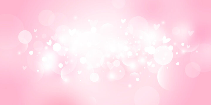 Abstract pink bokeh lights with hearts background with copy space vector illustration