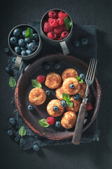 Delicious and homemade mini pancakes as a Danish breakfast.