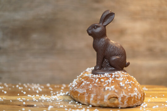 Ostermotiv mit einem Schokohasen