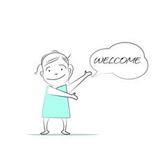 Welcome.Speech bubble character.
Doodle style character. An illustration of simple human movements and emotions.
