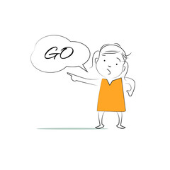 Fototapeta premium Go. Speech bubble character. Doodle style character. An illustration of simple human movements and emotions.