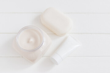 Beauty concept bath cosmetic stuff white background