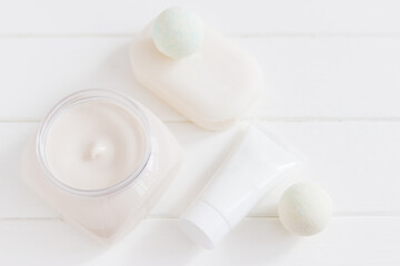 Beauty concept bath cosmetic stuff white background