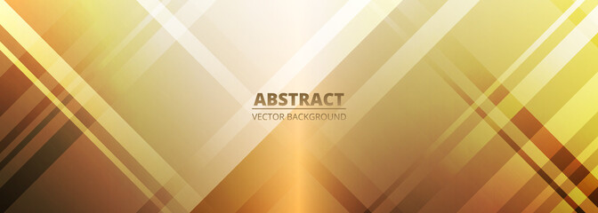 Luxury elegant abstract background with gold overlap layers and lines. Yellow and golden metallic wide banner. Vector illustration