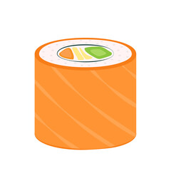 Sushi vector. Sushi on white background. Salmon roll vector.