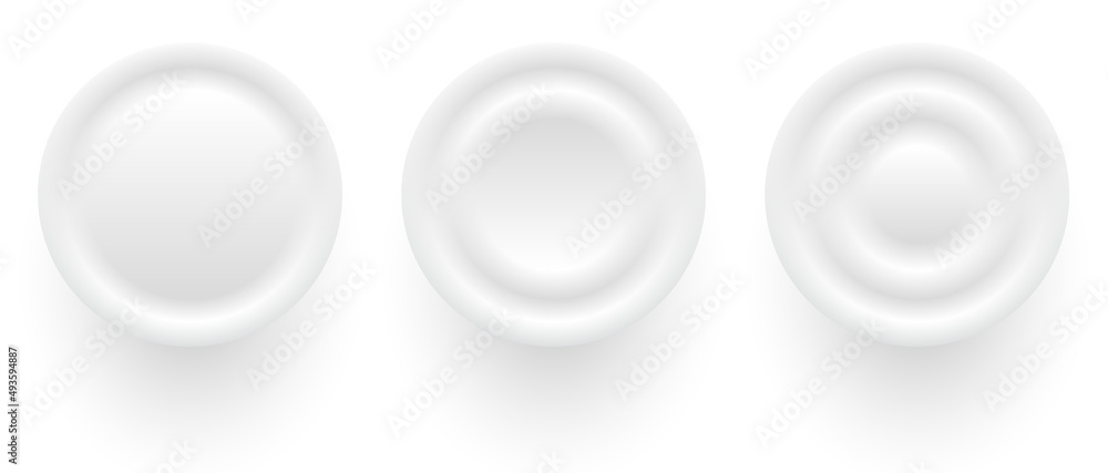 Poster Circle buttons white and gray, 3D navigation panel for website, editable vector illustration.