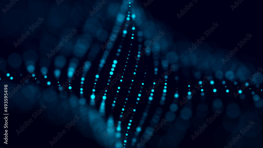 Poster digital background with movement of glowing particles. complex technologies of big data. 3d renderin