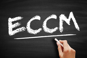ECCM East Caribbean Common Market - group of 20 developing countries in the Caribbean that have come together to form an economic and political community, acronym text on blackboard