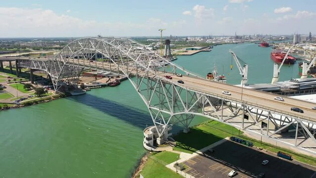 Corpus Christi, Aerial Flying, Harbor Bridge, Corpus Christi Bay, Downtown, Texas