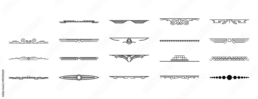 Poster set black simple line collection doodle border elements vector design style sketch isolated illustra