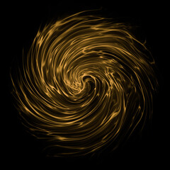 Abstract luxury gold light swirl round shape isolated on black background in concept modern, science, magic
