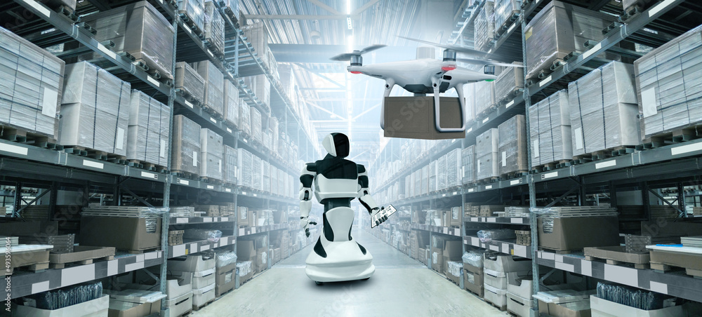 Poster robot and delivery drone an automatic warehouse
