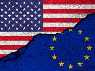 USA and EU flags background. Sanctions against Russia concept photo