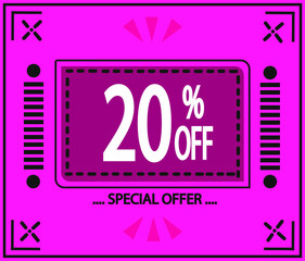 20% off. vector special offer marketing ad. pink flag