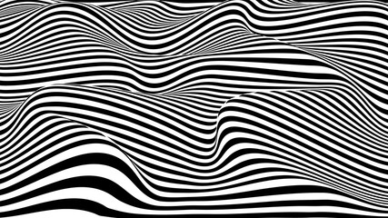 Vector optical illusion with black and white lines. Abstract curve wave background.