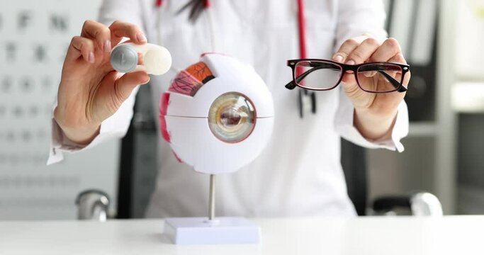 Ophthalmologist gives you choice of glasses or soft contact lenses