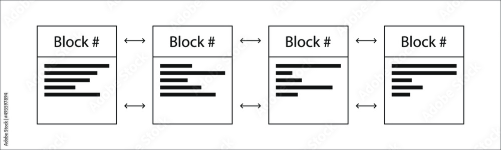 Aufkleber Blockchain system decentralized template design vector illustration. Crypto currency digital smart contract protocol system contain cryptography hash, transaction data, global linked network. 