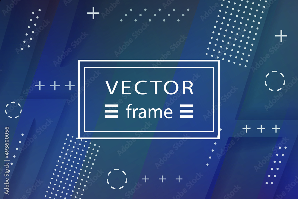 Poster abstract vector background in dark blue color with memphis design elements. copy space, blank frame 
