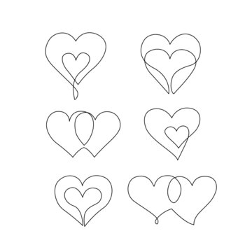 Abstract heart shape line drawing, silhouettes set