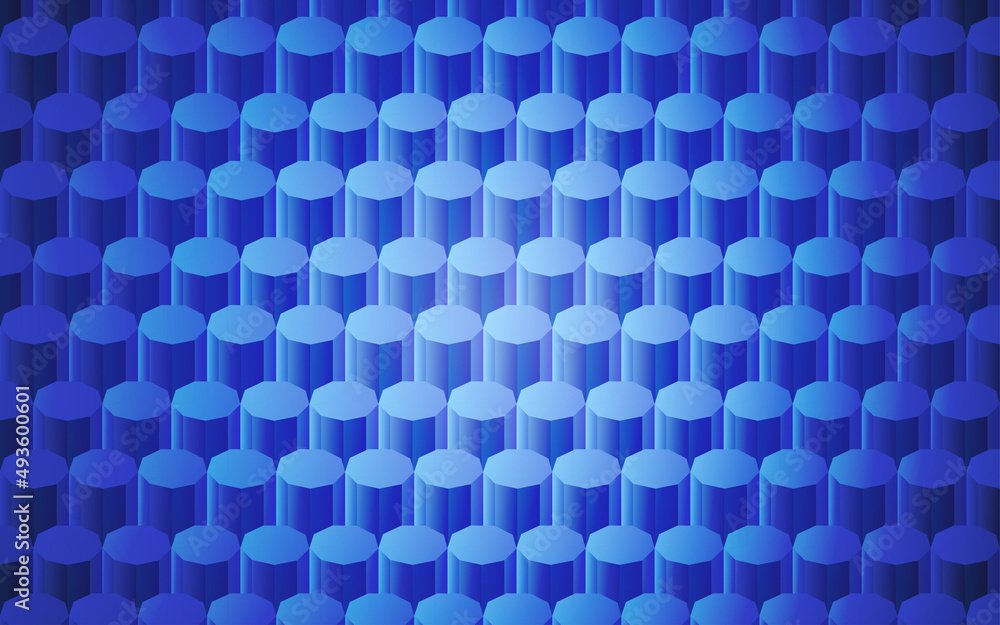Poster blue isometric hexagons background pattern. blue isometric 3d rendering geometric hexagons pattern.
