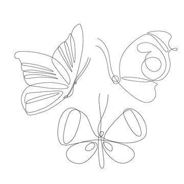 Simple butterfly one line drawing isolated on white background.
