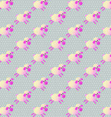 Seamless pattern with pink sheeps 
