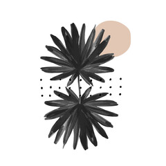 Modern illustration: tropical palm leaf, geometry elements for minimal print, poster, boho wall decor, flat design