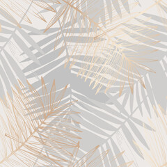 Abstract Palm leaf line art, silhouette on luxury gray color background