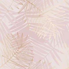 Papier peint Feuilles tropicales Dessin au trait abstrait feuille de palmier, silhouette sur fond de couleur grise de luxe