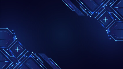 Abstract blue glowing lines and dots connect and abstract geometry shape background. Technology connection digital data and big data concept. Copy space for text