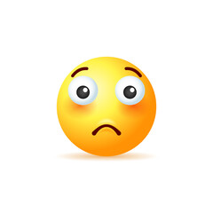Sad yellow emoji isolated on white background.