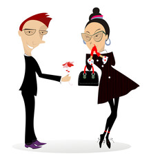 Guy in love with a girl and gives her a flower	