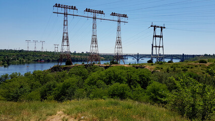 power station lines in the brach of river