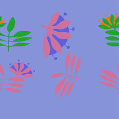 Fototapeta na wymiar Horizontal stylized colored branch, flower. Hand drawn.