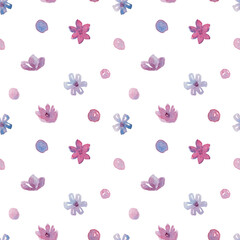 Seamless watercolor floral pattern with flowers on white background