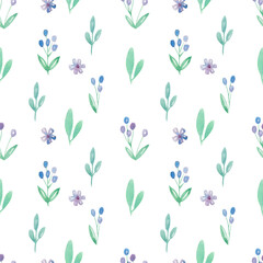 Seamless watercolor floral pattern with flowers on white background