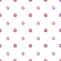 Seamless watercolor pattern with polka dots on white background