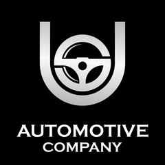 Letter u with steering wheel logo template illustration. suitable for automotive