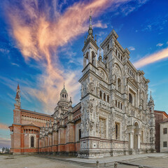 Pavia, Italy - March 12, 2022: architecture interior view of Certosa di Pavia, a famous abbey close...