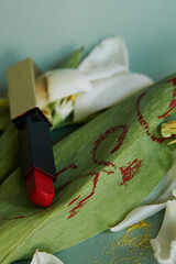 flower nature white plant red lip 
lipstick woman