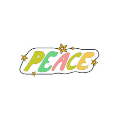 Obraz premium Lettering, lettering, vector lettering freedom, love, peace, hippie 60s-70s-80s. With elements of the heart, flowers, lips, hands, stars. Suitable for postcards, posters, banners, printing, web elemen