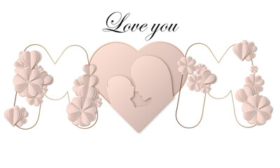 Mother day card with paper art elements. Vector Happy Mother's Day greeting card design.