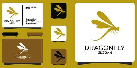 Dragonfly line with silhouette logo inspiration Premium Vector