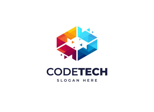 Code tech coding product quick vector logo design, Creative random triangle technology icon logo symbol