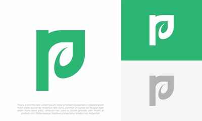 letter P with plant logo initial abstract logo vector icon design illustration	