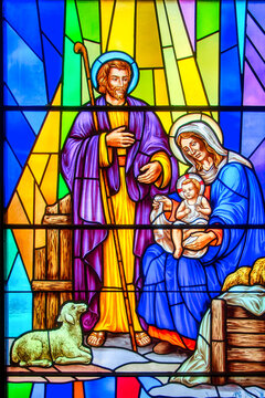 Nativity scene stained-glass window